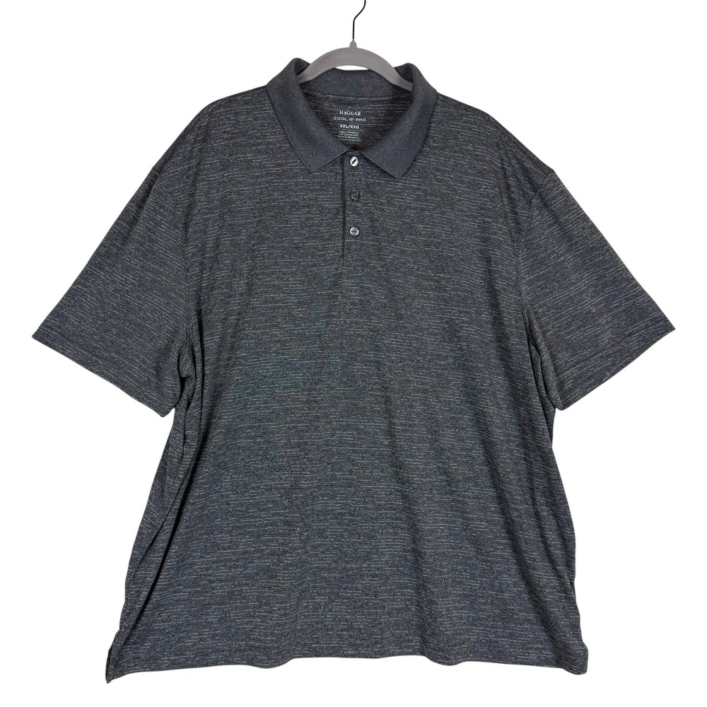 Haggar Polo Shirt Mens 2XL Gray Stripe Cool 18 Pro Golf‎ Performance Stretch